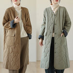 Buddha Stones Plain Buttons Women's Cotton Padded Coat With Pockets