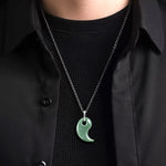Buddha Stones Teardrop Design Jade Titanium Steel Chain Necklace Luck Pendant