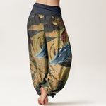 Buddha Stones Pure Cotton Dragon Auspicious Clouds Pattern Women's Elastic Waist Harem Pants