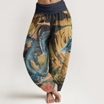 Buddha Stones Pure Cotton Dragon Auspicious Clouds Pattern Women's Elastic Waist Harem Pants
