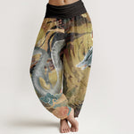 Buddha Stones Pure Cotton Dragon Auspicious Clouds Pattern Women's Elastic Waist Harem Pants