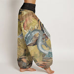 Buddha Stones Pure Cotton Dragon Auspicious Clouds Pattern Women's Elastic Waist Harem Pants