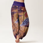 Buddha Stones Pure Cotton Dragon Auspicious Clouds Pattern Women's Elastic Waist Harem Pants
