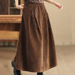 Buddha Stones Women's Plain Corduroy 7-8 Length Skirt With Pockets