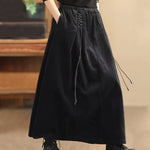 Buddha Stones Women's Plain Corduroy 7-8 Length Skirt With Pockets