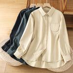 Buddha Stones Casual Women's Long Sleeve Stand Collar Cotton Shirt With Pockets