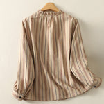 Buddha Stones Casual Retro Stripes Women's Long Sleeve Polyester Shirt