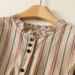 Buddha Stones Casual Retro Stripes Women's Long Sleeve Polyester Shirt