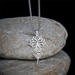 Buddha Stones Lotus Unalome Chakra Symbol Design Stainless Steel Enlightenment Necklace Pendant