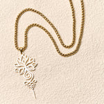 Buddha Stones Lotus Unalome Chakra Symbol Design Stainless Steel Enlightenment Necklace Pendant