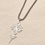 Buddha Stones Lotus Unalome Chakra Symbol Design Stainless Steel Enlightenment Necklace Pendant