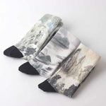 Buddha Stones Chinese Ink Painting Landscape Pattern Micro Crew Three Pairs Men Women Unisex Socks