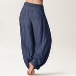 Buddha Stones Blooming Lotus Om Symbol Pattern Women's Elastic Waist Harem Cotton Pants