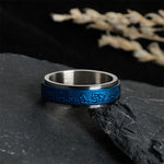 Buddha Stones Tibetan Scriptures Blue Pharmacist Mantra Titanium Steel Spinner Balance Ring