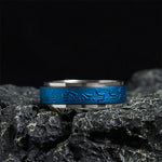Buddha Stones Tibetan Scriptures Blue Pharmacist Mantra Titanium Steel Spinner Balance Ring