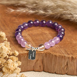 Buddha Stones Amethyst Rose Quartz Strawberry Quartz Good Luck Charm Bracelet
