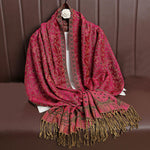 Buddha Stones Tibetan Jacquard Paisley Flower Pattern Color Contrast Design Tassel Cozy Scarf Shawl