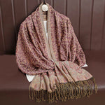 Buddha Stones Tibetan Jacquard Paisley Flower Pattern Color Contrast Design Tassel Cozy Scarf Shawl