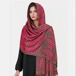 Buddha Stones Tibetan Jacquard Paisley Flower Pattern Color Contrast Design Tassel Cozy Scarf Shawl