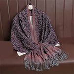 Buddha Stones Tibetan Jacquard Paisley Flower Pattern Color Contrast Design Tassel Cozy Scarf Shawl