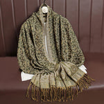 Buddha Stones Tibetan Jacquard Paisley Flower Pattern Color Contrast Design Tassel Cozy Scarf Shawl