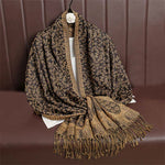 Buddha Stones Tibetan Jacquard Paisley Flower Pattern Color Contrast Design Tassel Cozy Scarf Shawl
