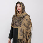 Buddha Stones Tibetan Jacquard Paisley Flower Pattern Color Contrast Design Tassel Cozy Scarf Shawl
