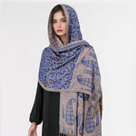 Buddha Stones Tibetan Jacquard Paisley Flower Pattern Color Contrast Design Tassel Cozy Scarf Shawl