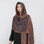 Buddha Stones Tibetan Jacquard Paisley Flower Pattern Color Contrast Design Tassel Cozy Scarf Shawl