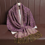 Buddha Stones Tibetan Jacquard Paisley Flower Pattern Color Contrast Design Tassel Cozy Scarf Shawl