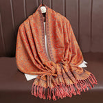 Buddha Stones Tibetan Jacquard Paisley Flower Pattern Color Contrast Design Tassel Cozy Scarf Shawl