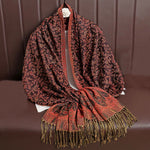 Buddha Stones Tibetan Jacquard Paisley Flower Pattern Color Contrast Design Tassel Cozy Scarf Shawl
