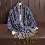 Buddha Stones Tibetan Jacquard Paisley Flower Pattern Color Contrast Design Tassel Cozy Scarf Shawl
