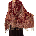 Buddha Stones Bohemia Style Tibetan Paisley Floral Pattern Tassel Cozy Scarf Shawl