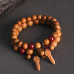 Buddha Stones Peach Wood Cinnabar Sword Charm Wealth Bracelet