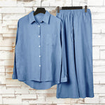 Buddha Stones 2Pcs Long Sleeve Shirt Top With Pockets Drawstring Pants Meditation Cotton Clothing Women's Set