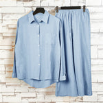 Buddha Stones 2Pcs Long Sleeve Shirt Top With Pockets Drawstring Pants Meditation Cotton Clothing Women's Set