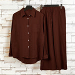 Buddha Stones 2Pcs Long Sleeve Shirt Top With Pockets Drawstring Pants Meditation Cotton Clothing Women's Set