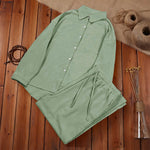 Buddha Stones 2Pcs Long Sleeve Shirt Top With Pockets Drawstring Pants Meditation Cotton Clothing Women's Set