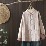 Buddha Stones Casual Women's Flower Pattern Long Sleeve Stand Collar Shirt