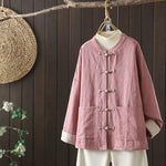 Buddha Stones Casual Women's Flower Pattern Long Sleeve Stand Collar Shirt