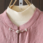Buddha Stones Casual Women's Flower Pattern Long Sleeve Stand Collar Shirt