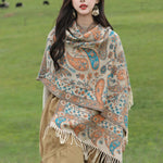 Buddha Stones Ethnic Embroidered Paisley Flowers Pattern Tassel Soft Scarf Shawl