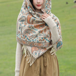 Buddha Stones Ethnic Embroidered Paisley Flowers Pattern Tassel Soft Scarf Shawl