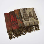 Buddha Stones Jacquard Color Contrast Patchwork Paisley Pattern Tassel Cozy Scarf Shawl