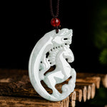 Buddha Stones Year of the Horse Dragon Jade Prosperity Rope Necklace Pendant