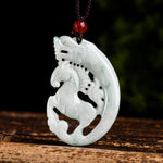 Buddha Stones Year of the Horse Dragon Jade Prosperity Rope Necklace Pendant