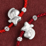 Buddha Stones Year of the Horse 999 Sterling Silver Copper Coins Luck Rope Braided Bracelet Anklet
