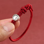 Buddha Stones Year of the Horse 999 Sterling Silver Red String Braided Connection Bracelet