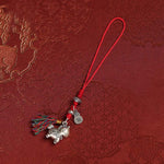 Buddha Stones Year of the Horse 999 Sterling Silver Good Luck Copper Coins Phone Hanging Decoration